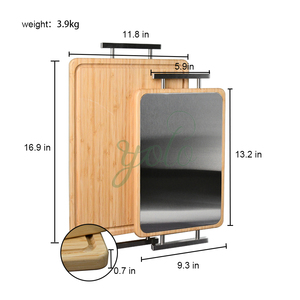 Vente en gros Planche à découper en bois de bambou en acier inoxydable Bloc à découper double face avec poignée pour la cuisine à domicile Approvisionnement d'usine - Product Image 4