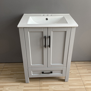 Meuble-lavabo de salle de bain vintage de luxe en bois massif <span class=keywords><strong>chêne</strong></span> blanc gris 24 30 pouces avec lavabo - Product Image 5