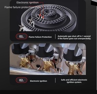 Cuisinière à gaz commerciale à trois brûleurs en acier inoxydable, autoportante, avec protection contre l'extinction de la flamme