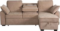 Canapé-lit sectionnel réversible en forme de L, contemporain, avec rangement, chaise longue, porte-gobelets, ports USB, convertible, 3 places