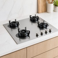 Cuisinière à gaz à quatre brûleurs avec allumage par impulsions, plaque en acier inoxydable, cuisinière à gaz de classe A, installation portable, pour la maison