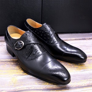 Chaussures en cuir pour hommes classiques et luxueuses à imprimé autruche, avec boucles réglables, bout pointu, pour les fêtes et les mariages - Product Image 5