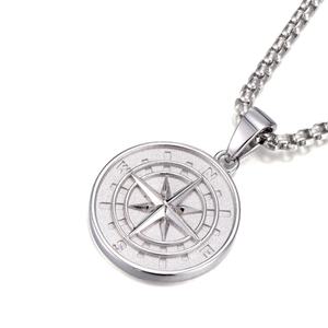 IDEAGEMER High-Grade Retro Personalized Accessory Sterling Silver <b>Compass</b> <b>Necklace</b> with Link Chain & Star Plate Design for Males - Product Image 5