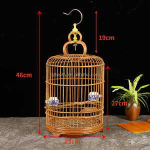 Cage à oiseaux ronde en bambou avec accessoires cage à oiseaux vintage cages suspendues avec gobelets d'alimentation pour petits oiseaux perroquet - Product Image 4
