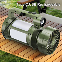 Projecteur solaire 2400mAh Sunlight Charging 4 Modes Ventilateur électrique USB Side Warm Yellow Search Light Outdoor Spotlight