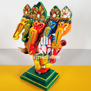Statue de Ganesh en bois Panchmukhi, fabriquée en Inde, la statue de Ganesh en bois idéale pour le bazar. - Product Image 4