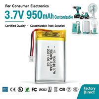 Baterai Lithium Polymer Isi Ulang Kapasitas Tinggi 950mAh untuk Peralatan Listrik, Mainan, Kipas Angin, Power Bank, Lampu Meja
