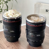 Tasse à café auto-agitante de 300ml avec couvercle rétractable pour objectif d'appareil photo Tasse à café en acier inoxydable Tasses à gobelet Cadeaux sympas pour les photographes