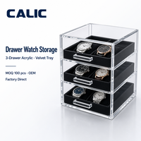 Boîte de rangement pour montres en acrylique transparent avec 3 tiroirs coulissants, plateau en velours, organisateur de montres, armoire, OEM, ODM, vente en gros personnalisée