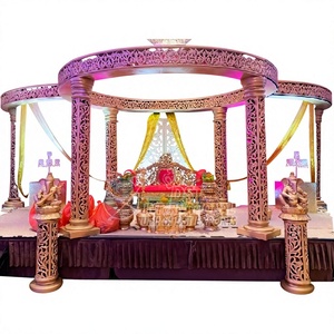 Traditional Golden Carved Wedding Mandap <b>Decoration</b> Amazing Fiber Golden Carved Mandap Setup Golden FRP Pillars Mandap Decor - Product Image 1