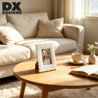 Bingkai Foto Resin Kelopak Bunga 3D DX Designs Cream 4x6 5x7 8x10 Inch, Bingkai Gambar Estetika Modern untuk Pajangan Meja