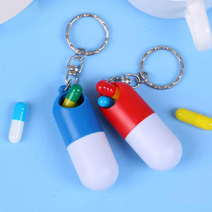 Mini portable plastic vitamin pill box pill-shaped pill box with keychain