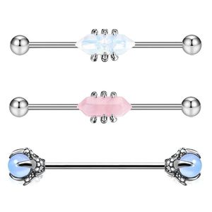 Boucles d'oreilles barbell industrielles en acier inoxydable pour femmes et hommes, motif griffes attrapant la pierre, <span class=keywords><strong>piercing</strong></span> hélix, barre longue de 38 mm, bijoux de <span class=keywords><strong>piercing</strong></span> pour cartilage - Product Image 1