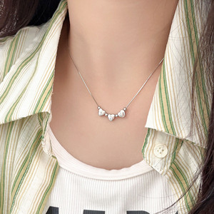 Collar de Cadena con Cuentas de Corazón de Plata Pura S925, Cadena de Serpiente Delicada para Mujer, Estilo Elegante - Product Image 2