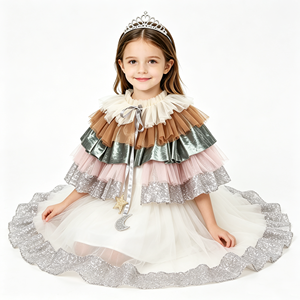 Capa de Princesa para Niñas con Adorno de Luna y Estrella, Diseño de Tul en Capas con Volantes, para Fiestas de Cumpleaños, Ropa Infantil - Product Image 6