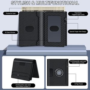 Portefeuille porte-cartes magnétique avec emplacement pour AirTag, design en fibre de carbone noire, unisexe, usage quotidien - Product Image 2