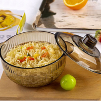 Cadeaux d'Affaires Set de Vaisselle de Cuisine et Alimentaire Vente en Gros Bol à Salade Classique en Cristal Double Anse Marron avec Couvercle et Bol à Soupe