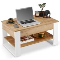 Table basse relevable DNF avec compartiment de rangement caché - Design industriel moderne - Plateau réglable 45-61 cm - Métal - Meubles pour la maison