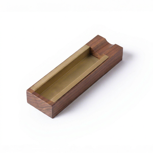 Cendrier de luxe en bois de noyer et laiton, à fente unique, moderne, portable, avec insert métallique, pour bureau, cadeau pour homme - Product Image 1