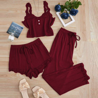 Ensembles de lingerie sexy et de pyjamas 3 pièces : hauts en dentelle sans col au-dessus du genou + shorts moulants à taille haute élastique