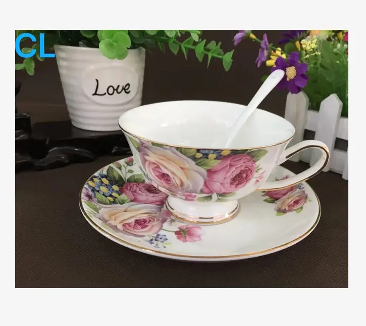 European Style Bone China Tea Cups And Saucers New Hot Selling Delicate Floral Pattern Cup Saucer Coffee Cup With Saucer