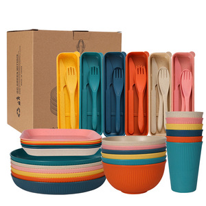 Luxe 48-delige serviesset van tarwehalm, compleet met borden, kommen en bestek voor 6 personen, ecologisch huishoudelijk eettafel servies. - Product Image 5
