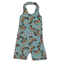 Jumpsuit Tali Leher Pola Sapi Satu Potong untuk Anak Perempuan Gaya Barat, Romper Bermotif Bunga Kaktus, Bodysuit Pendek Tanpa Lengan