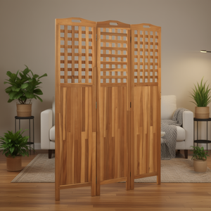 Separador de Ambientes de Madera de Acacia Sólida de 3 Paneles, 47.6x0.8x66.9 Pulgadas, Biombo Plegable, Diseño Rústico, Hecho a Mano, Premium - Product Image 2