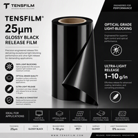 Película de Silicona PET Negra Brillante Tensfilm de 25um, 1-10g/in, Bloqueadora de Luz para Módulos de Cámara y Sensores Ópticos