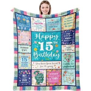 <b>Blue</b> Gaming 15th Birthday Collage Flannel <b>Blanket</b> Throw <b>Blanket</b> Nap <b>Blanket</b> Machine Washable Fade Resistant for Travel Camping - Product Image 3
