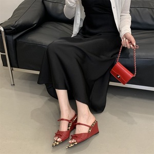 2025 Customized Factory Women's Elegant Pointed Toe <b>Red</b> Leopard Print Wedge High Heel Sandals Anti-Slip for Spring Season - Product Image 6