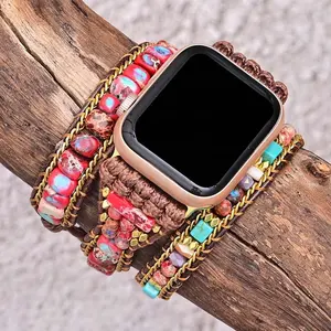 Benutzer definierte Böhmen Naturstein gewebte Apfel uhr geflochtenes Band Armband für Apple iWatch Serie 38mm 45mm