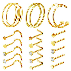 Set de 21 Piezas de Joyería Corporal Clásica y Moderna, Anillo de Nariz, Zirconia Cúbica, Acero Inoxidable, Aros para la Nariz, Microincrustaciones, Unisex, para Fiestas - Product Image 2
