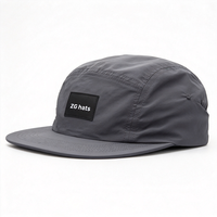 Casquette de camping personnalisée légère en nylon à 5 panneaux avec logo en patch tissé, fermeture à pression, imperméable, coupe-vent et séchage rapide