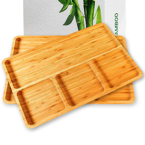 Plateau de service en bambou à compartiments pour repas et collations, style simple, couleur grain de bois - Product Image 4