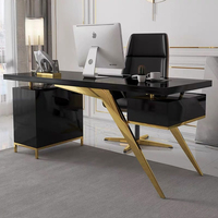 Bureau de luxe moderne Table d'ordinateur en bois de haute qualité avec grand support d'unité centrale Long cadre en métal Mobilier de bureau élégant