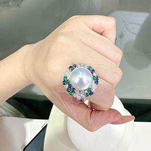 Anillo de Lujo de Primavera/Verano con Perla Natural Redonda de 14-15 mm, Comparable a la Perla Blanca Australiana, Estilo Francés, Ligero y Nuevo - Product Image 4