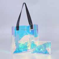 Sac fourre-tout transparent holographique arc-en-ciel LUMI en PVC avec poignée supérieure, taille moyenne, emballage en boîte, usage quotidien