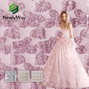 Tulle Fabric Sequin Dress Leaves Pattern mesh sparkle embroidery for Wedding Decoration Ribbon Shower Party Glitter Sequin DIY