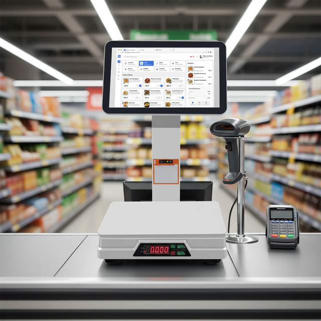 POS Scale 15.6 Inch Kiosk AI Touch Screen Display Printer Electronic Digital Terminal System Weighing Scale Supermarket Model C6