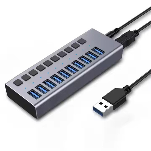 USB3.0 Adapter Portable10-In-1 USB 3.0 Splitter Multiport Ports Hub with Switches LED Converter Data Transfer for Laptop PC