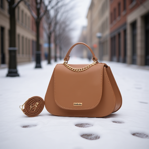 Bolso de hombro de piel sintética color camel Gilda, 20x13x7 cm, estilo bohemio vintage, impermeable, bolso de invierno para mujer - Product Image 2