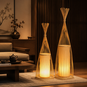 <span class=keywords><strong>โคม</strong></span><span class=keywords><strong>ไฟ</strong></span>ตั้งพื้นสไตล์วบิซาบิ โมเดิร์น LED สำหรับห้องนั่งเล่น ห้องน้ำชา ห้องลอฟท์ <span class=keywords><strong>โคม</strong></span><span class=keywords><strong>ไฟ</strong></span>โค้งแบบนอร์ดิก ทำจากหวายและไม้ไผ่ - Product Image 1