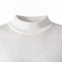T-shirt à col montant côtelé pour femme de haute qualité, haut en maille à manches courtes à bord festonné, pull doux