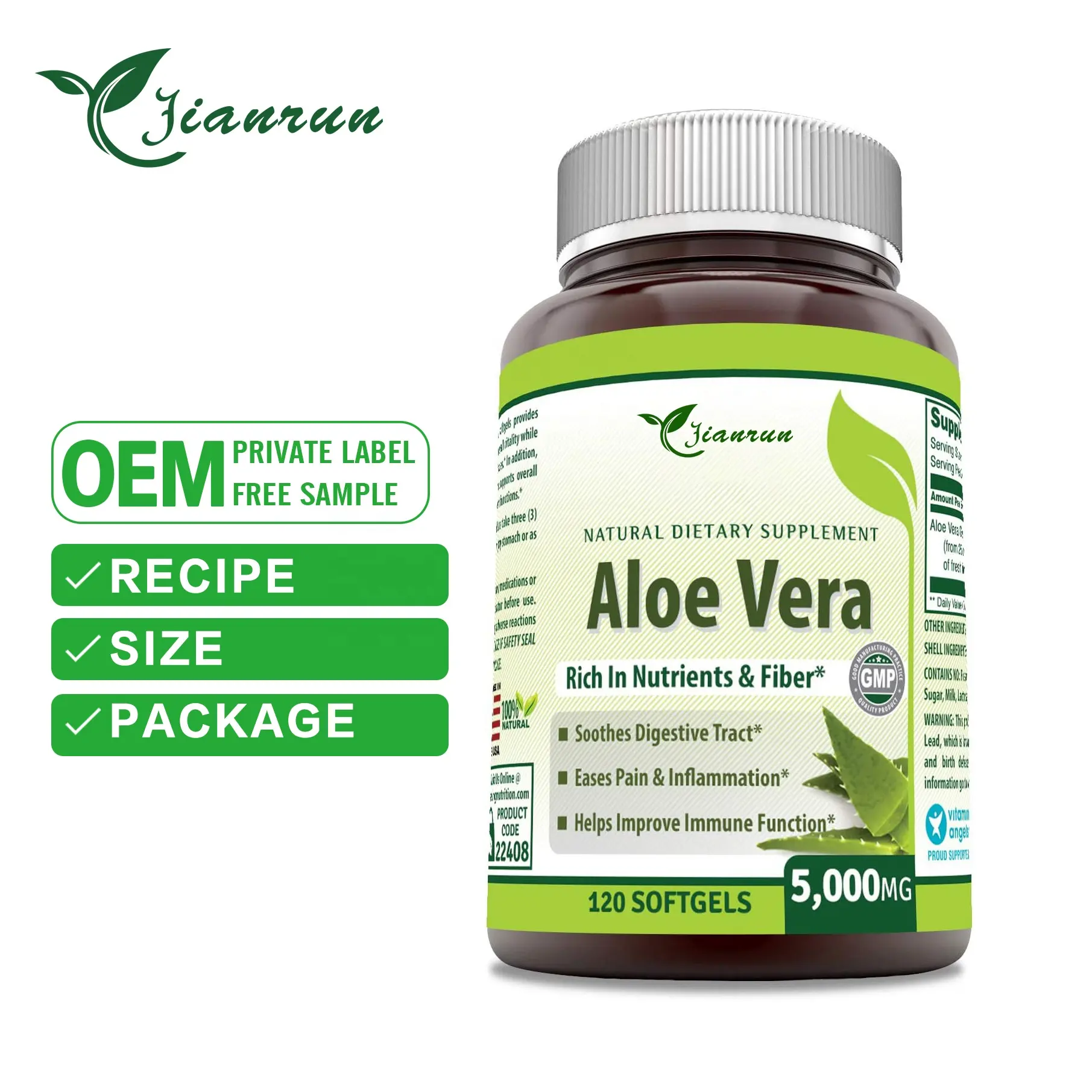 Aloe Vera 5000mg 120 Softgels Complément alimentaire naturel Sans OGM Sans Gluten Aloe Vera Softgel Capsules