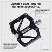 Pédales asymétriques ultralégères Victory Time Clock Logo pour une adhérence supérieure, plateforme large en aluminium, vélos, vélos pour enfants
