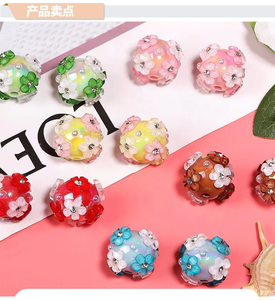 Cuentas redondas de flores acrílicas de diamante rosa de 20mm para manualidades, suministros para manualidades - Product Image 6
