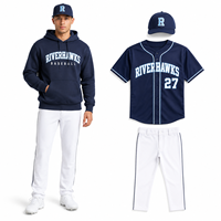 Ensemble uniforme de baseball professionnel personnalisé par sublimation intégrale : maillot, sweat à capuche, pantalon et casquette pour club sportif