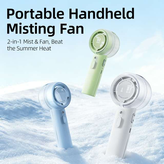 2026 Handheld Mist Spray Fan Fine Mist Rechargeable Plastic Large Water Tank Cooling Humidifying Portable Personal Fan English