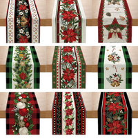 Nappe de Noël en toile de jute à carreaux Buffalo avec sapins de Noël, chemin de table XM-032, vente en gros, collection 2025